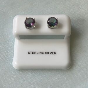 Sterling Silver Mystic topaz solitaire‎ stud Earrings